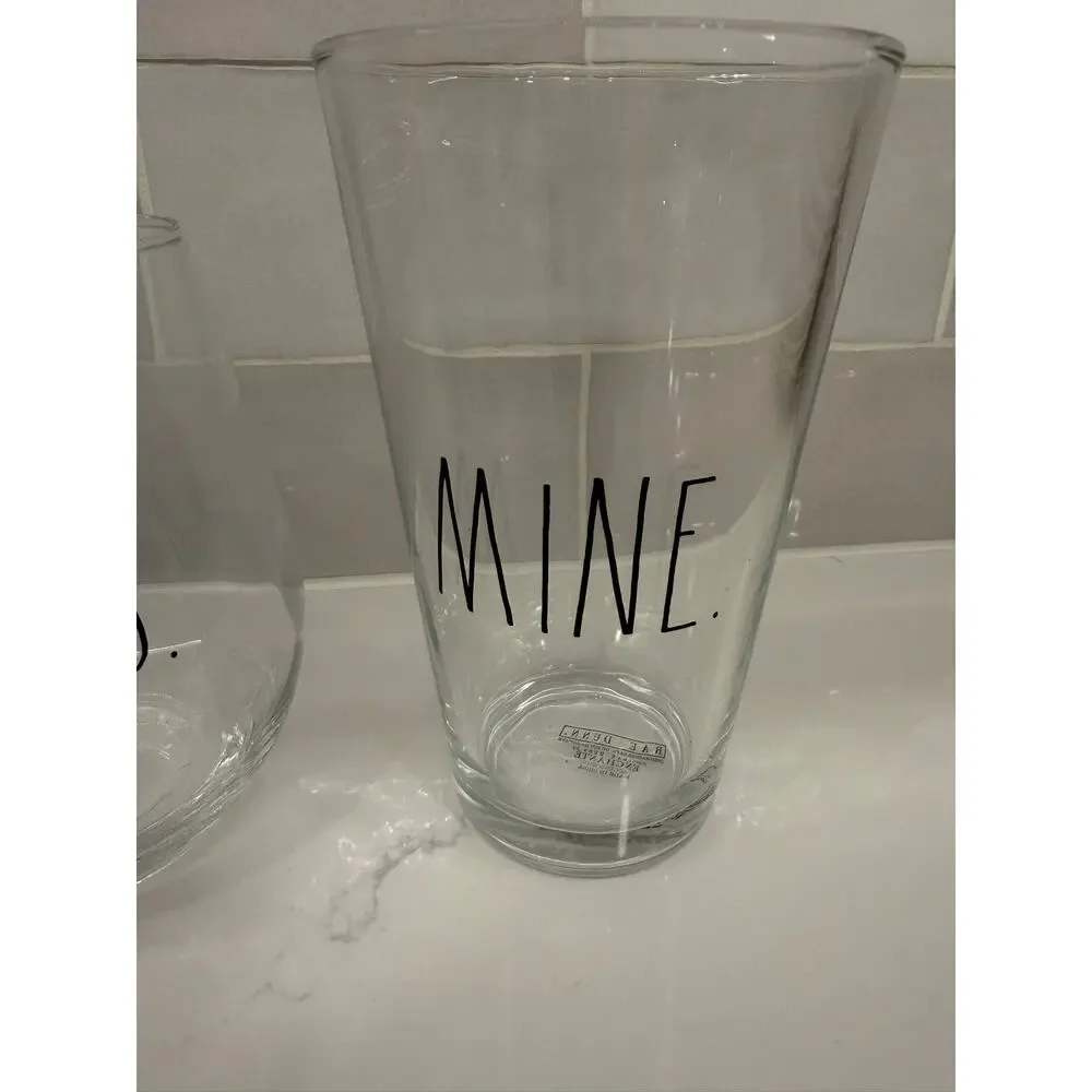 Rae‎ Dunn Yours and Mine Wine and Pint Glasses